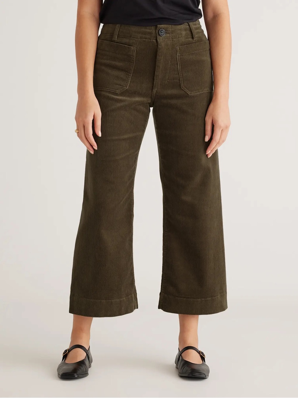 Quince Wide-Leg Corduroy Pants in Olive Green